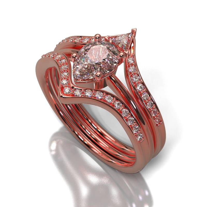 Verlobungsring, Verlobungsring Set, Roségold Ring, Diamant V Ring Verlobungsring, Verlobungsring Set, Roségold Ring, Diamant V Ring von VidarBoutique