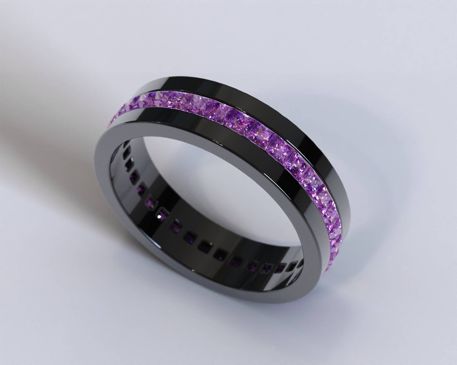 Amethyst Herren Ehering/Schwarz Gold Dunkler Lila Band Einzigartiger von Vidarjewelry