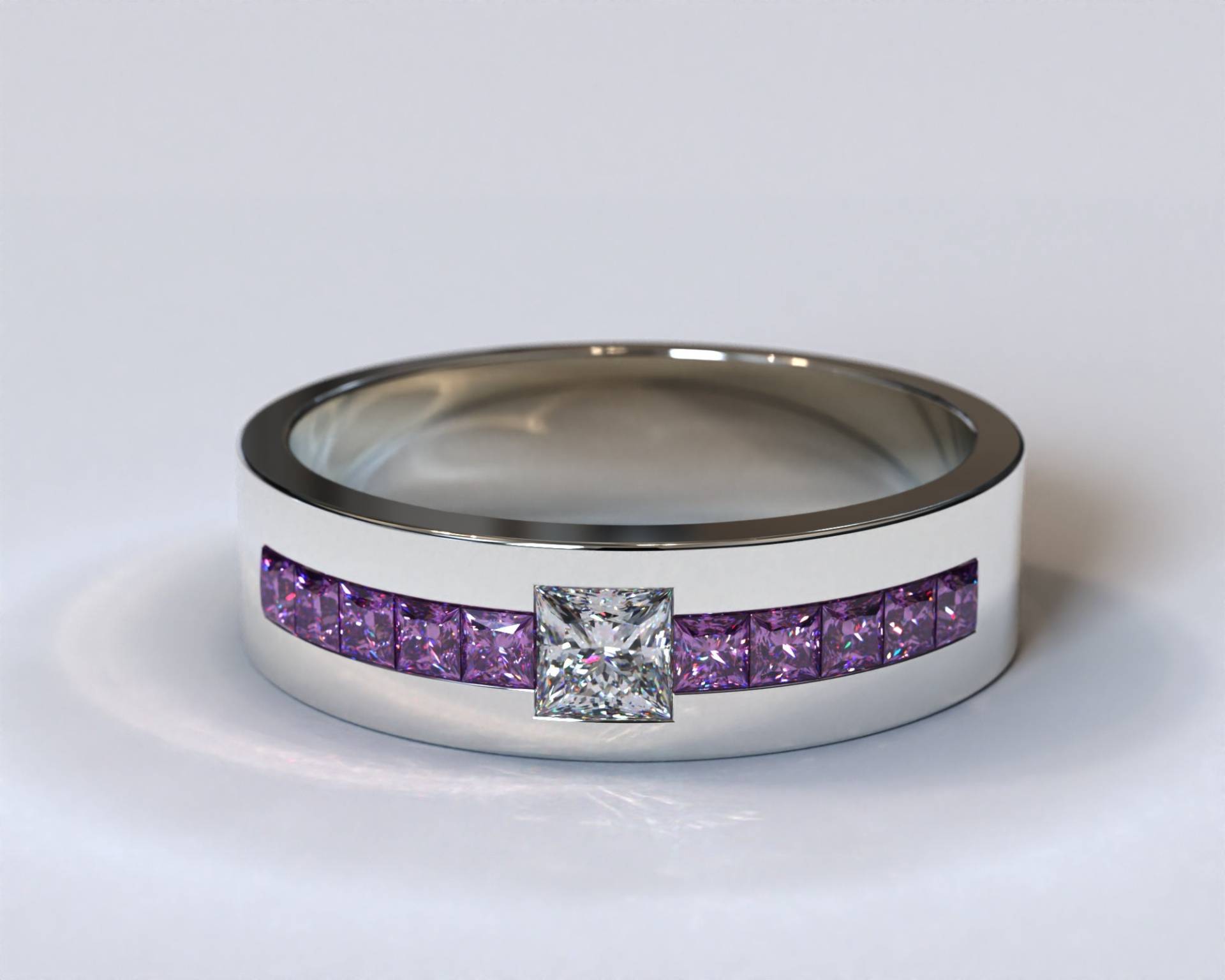 Amethyst Herrenring/Diamant Weißgoldring von Vidarjewelry