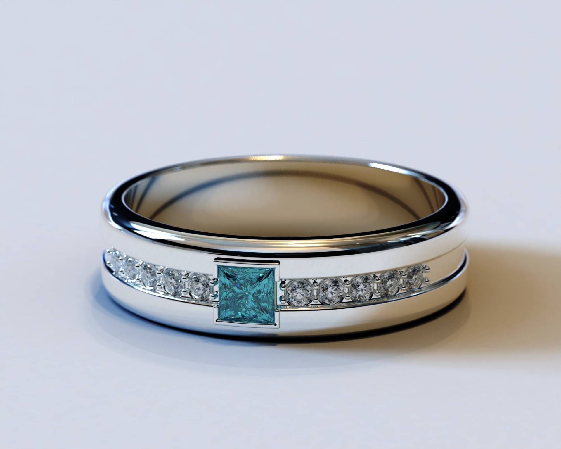 Blauer Diamant Ehering/Einzigartiger Herrenring Weißgold von Vidarjewelry