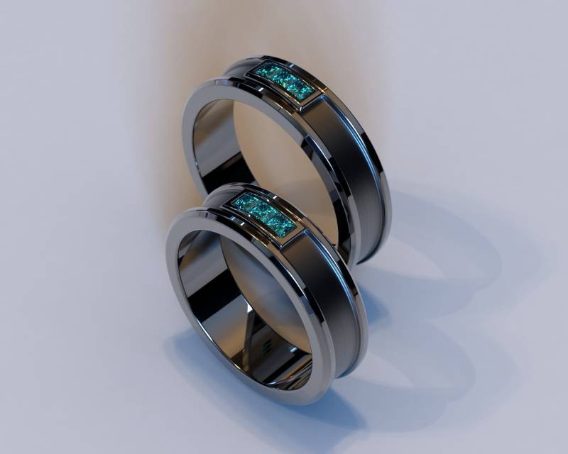 Blauer Diamant Ehering/Einzigartiger Verlobungsring Feiner Schmuck 14K Gold Set Schwarzes von Vidarjewelry