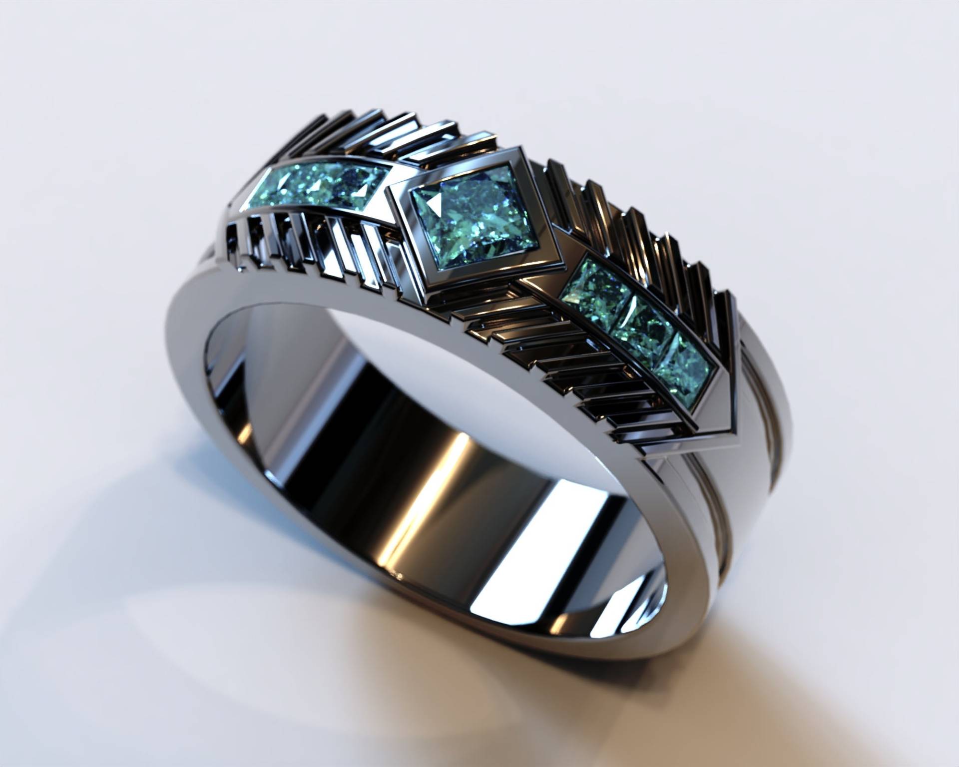 Blauer Diamant Ehering/Schwarzgold Herrenring Schwarz Gold von Vidarjewelry