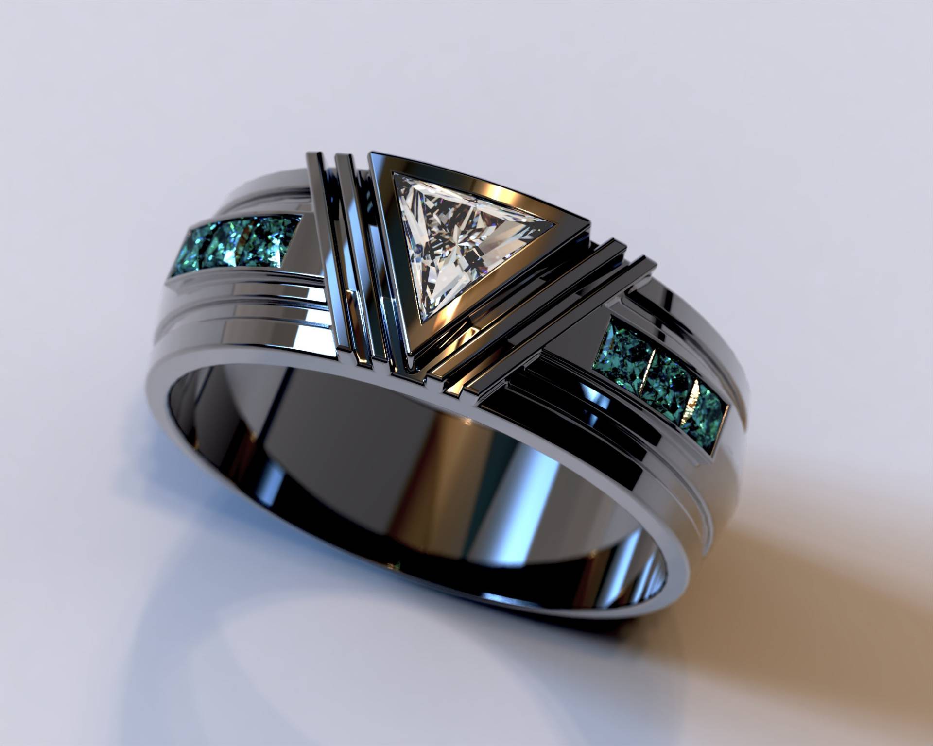 Blauer Diamant Ring/Dreieckiger Edelstein Band Herren Schwarz Gold Blau Ehering Für Männer Einzigartiger von Vidarjewelry