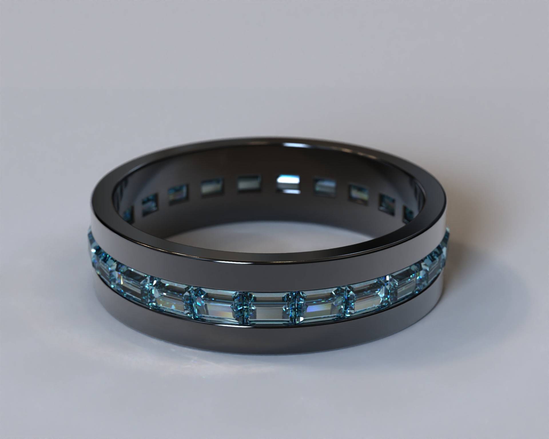 Blue Diamond Schwarz Gold Herren Ehering Baguette Schliff von Vidarjewelry