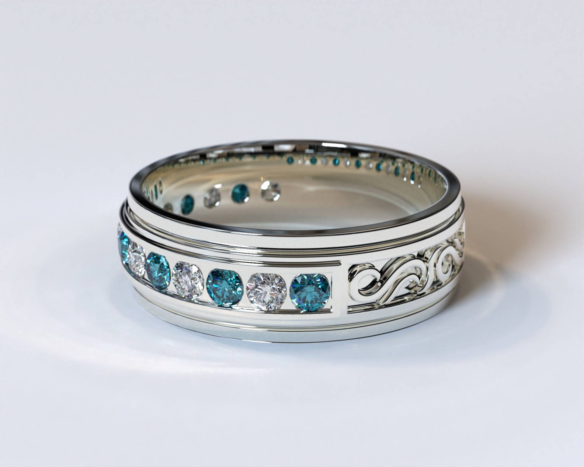 Diamant Blauer Herren Ehering Weißgold von Vidarjewelry