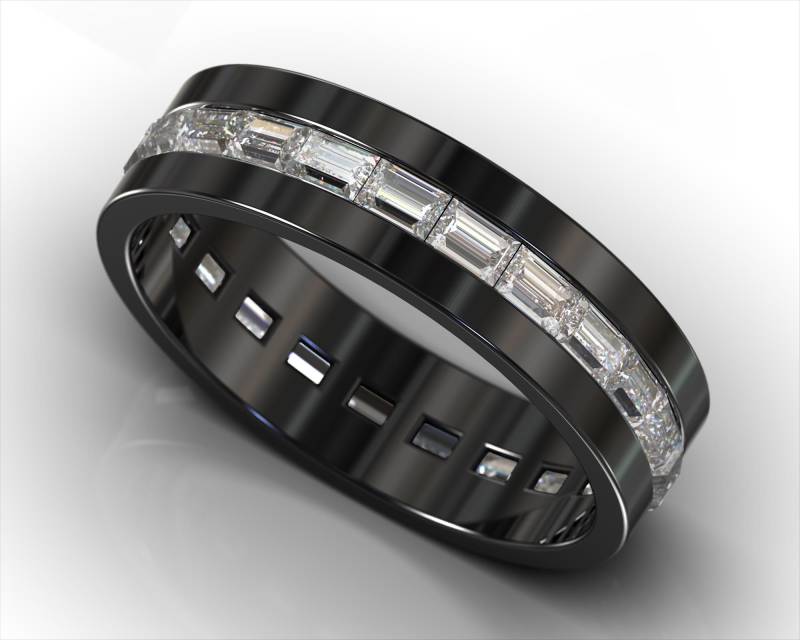 Diamant Ehering/Schwarz Gold Herrenring Einzigartiger Baguette Ring von Vidarjewelry