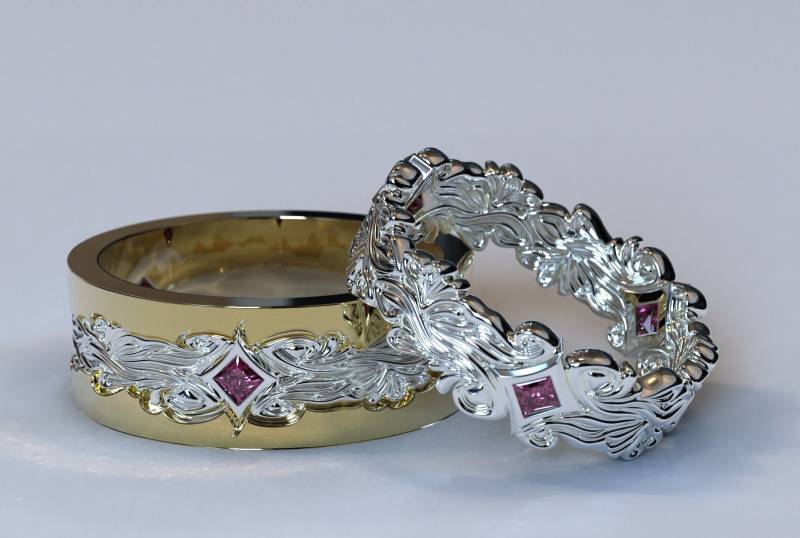 Ehering Für Sie Und Ihn Mit Rubin/Vintage Eheringe Gold Verlobungsring von Vidarjewelry