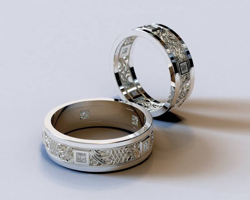 Ehering Set Für Sie Und Ihn, Einzigartige Eheringe, Diamant Ehering, Hochzeitsring Set, Weißgold Eheringe von Vidarjewelry