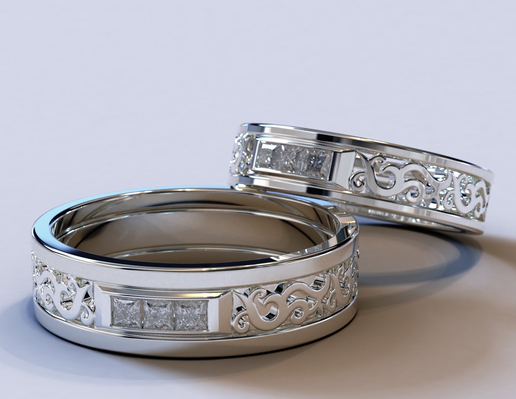 Eheringe Weißgold/Set Ehering 2Er Für Sie Und Irbis Hochzeitsring Silber von Vidarjewelry