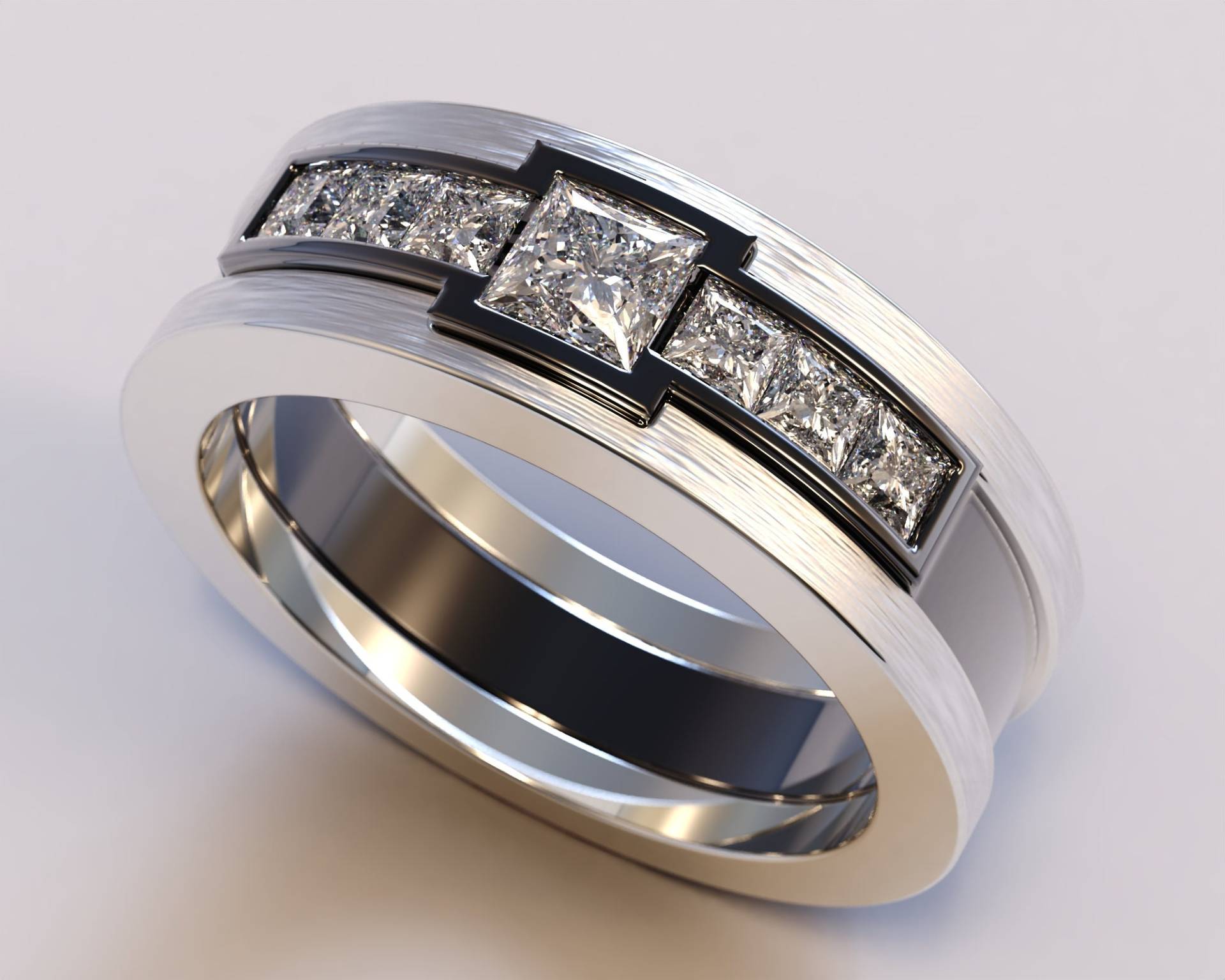 Einzigartiger Herren Ehering/Zweifarbiger Gold Diamant Ring Herrenring Aus Gebürstetem Schwarzem von Vidarjewelry