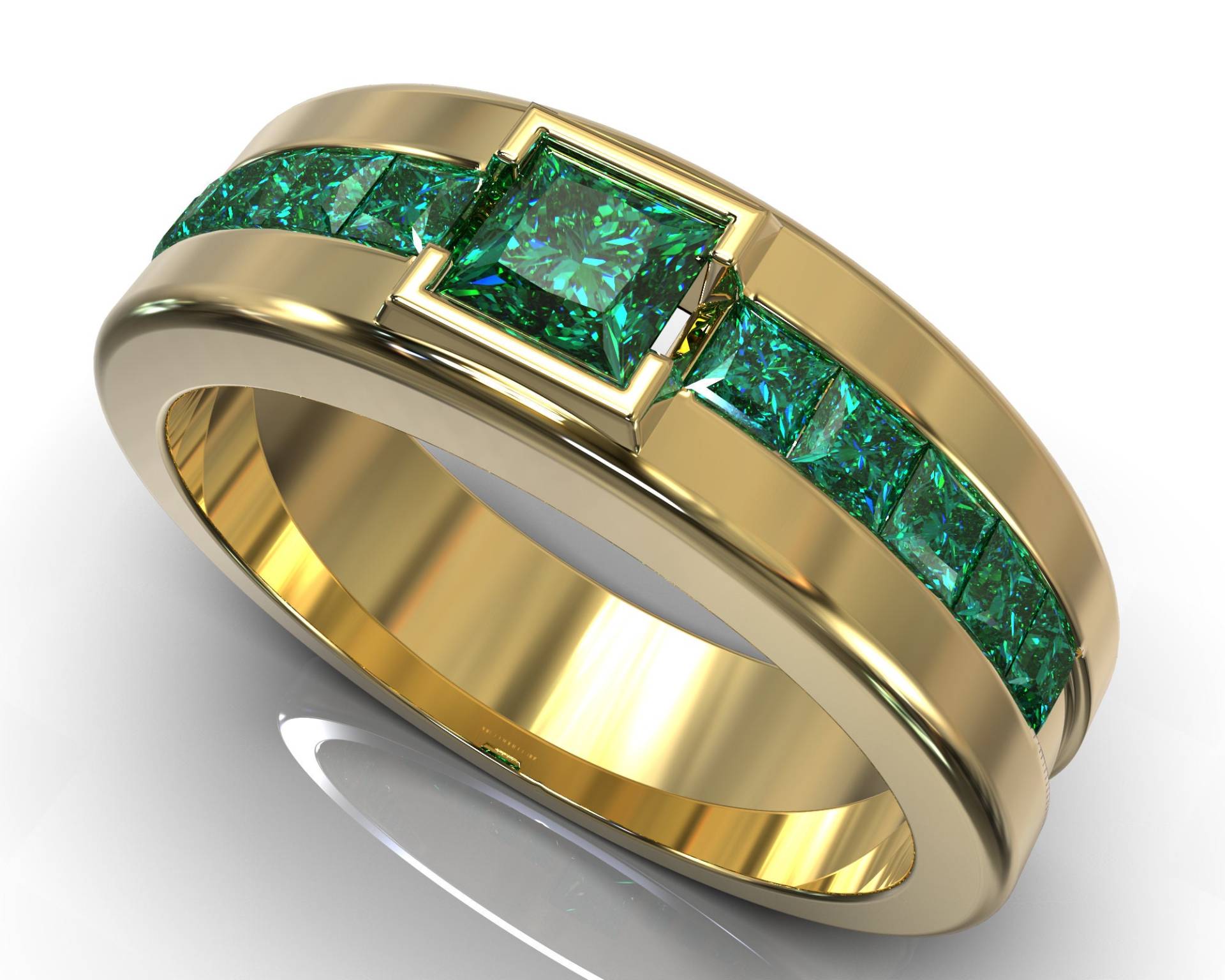 Gelb Gold Smaragd Band/Herren Herrenring in Gelbgold Einzigartiger Ehering Ring von Vidarjewelry