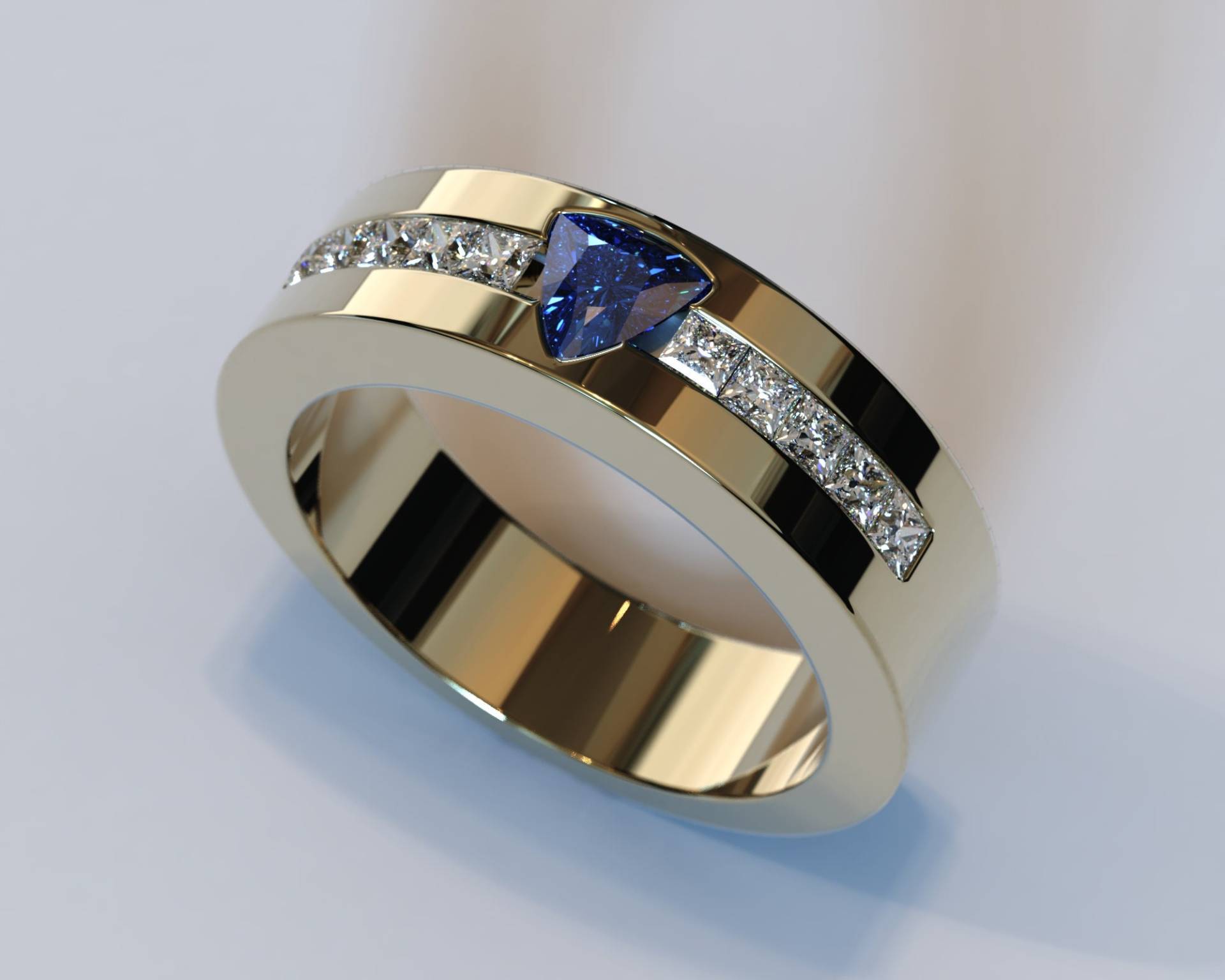 Gold Saphir Ring/Herren Ehering Trillion Schliff Diamant von Vidarjewelry