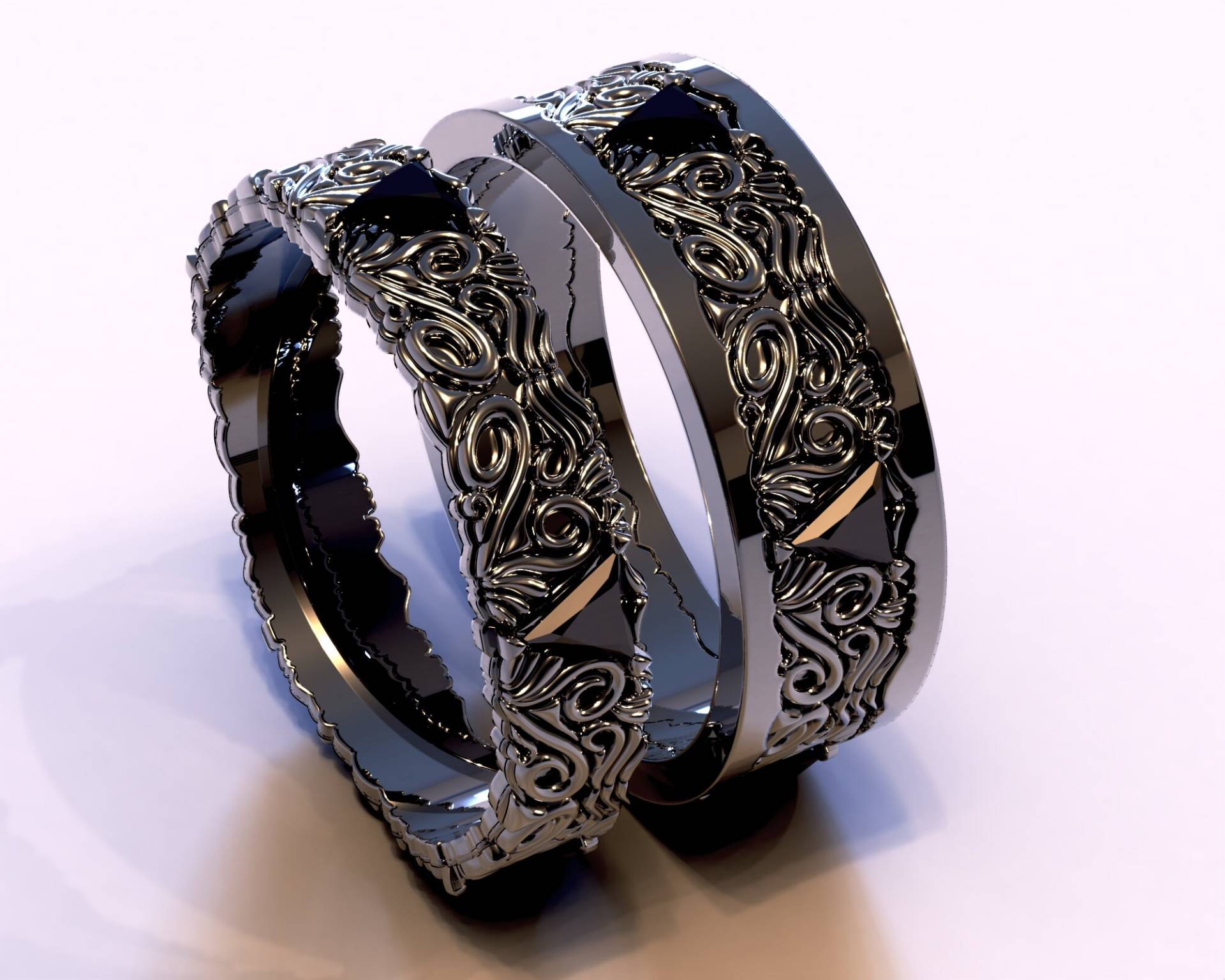 Gothic Eheringe Für Sie Und Seine/Schwarze Goldhochzeitsringe Paarringe Ehering in Schwarz Gold von Vidarjewelry