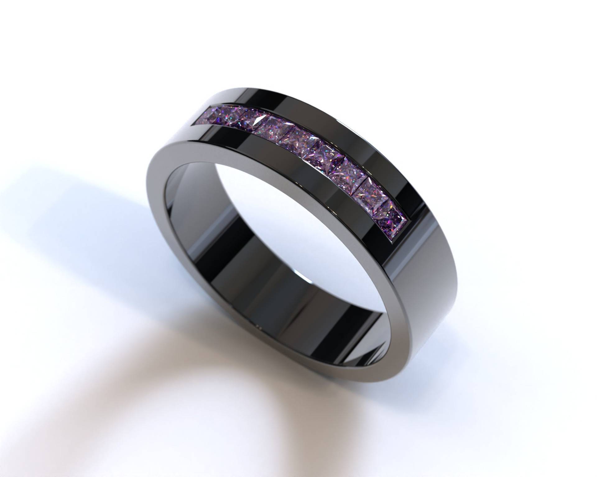 Herren Amethyst Ehering/Schwarzgold Herrenring Trauring Dunkler von Vidarjewelry