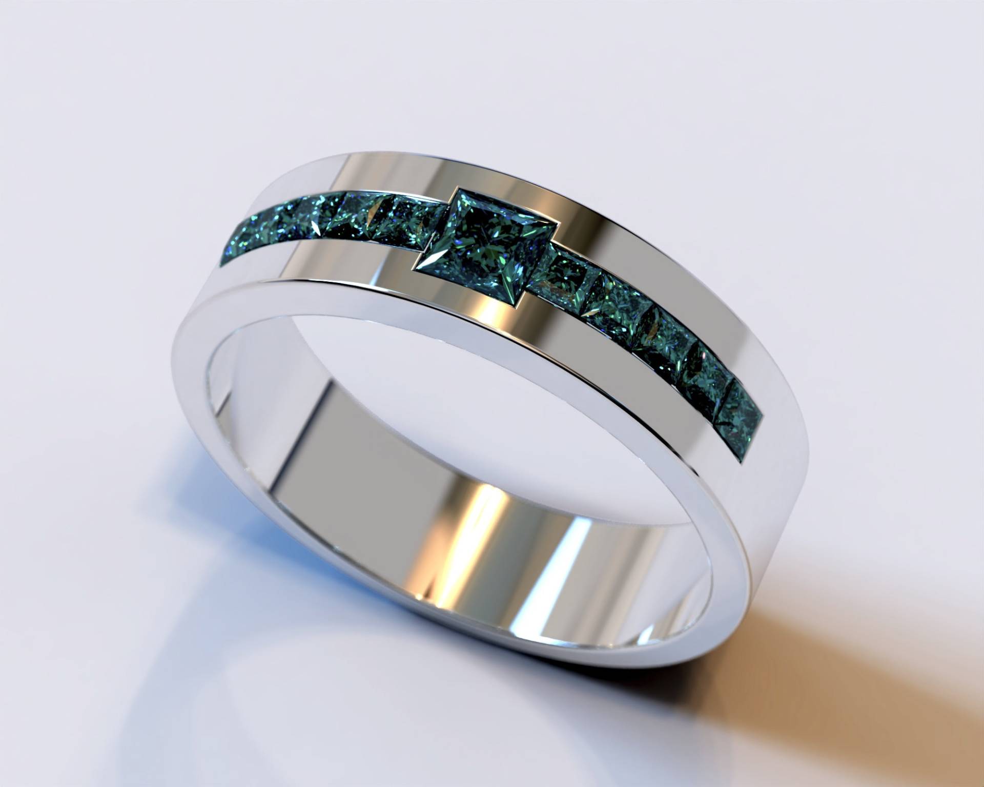 Herren Blauer Diamant Ring/Weißgold Ehering Herrenring Diamantring von Vidarjewelry