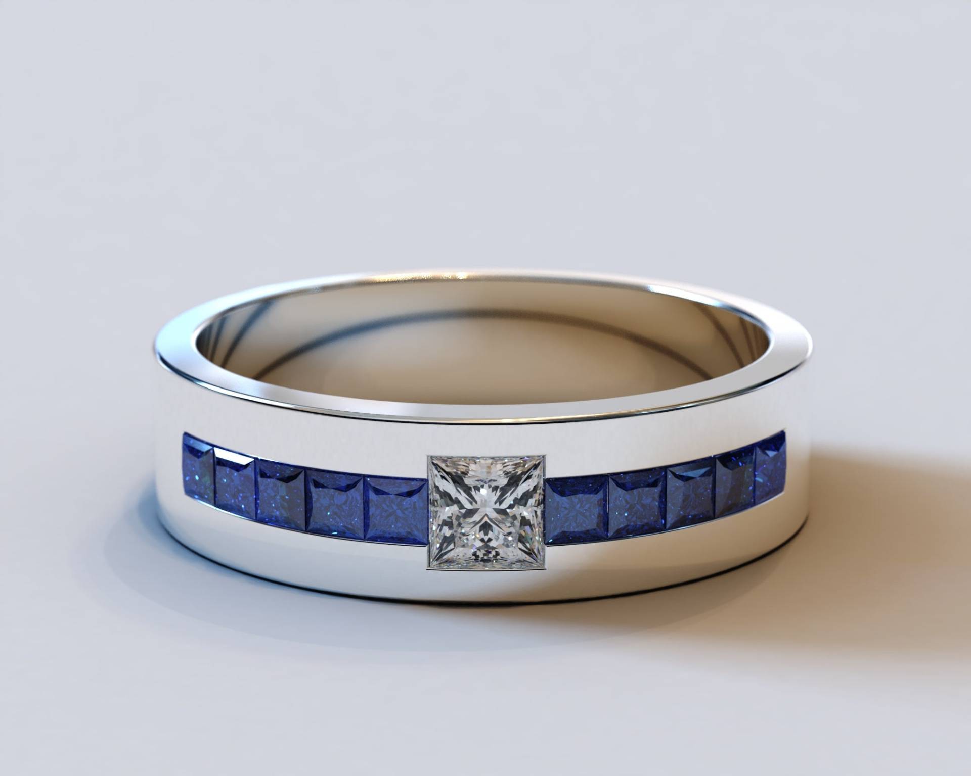 Herren Ehering/Kanalring Diamant Band Saphir Weißgold von Vidarjewelry