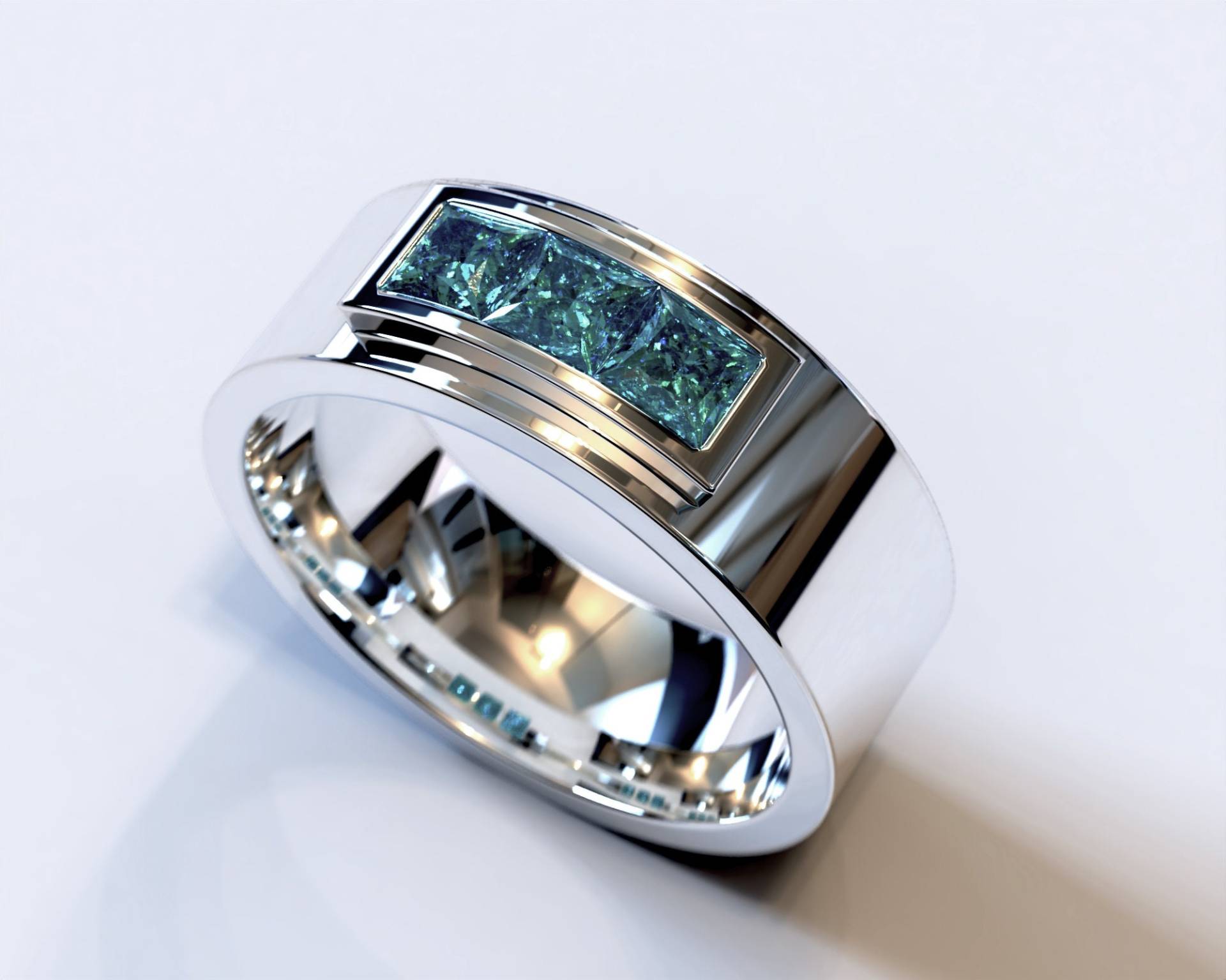 Herren Ehering Weißgold Blau Diamant von Vidarjewelry