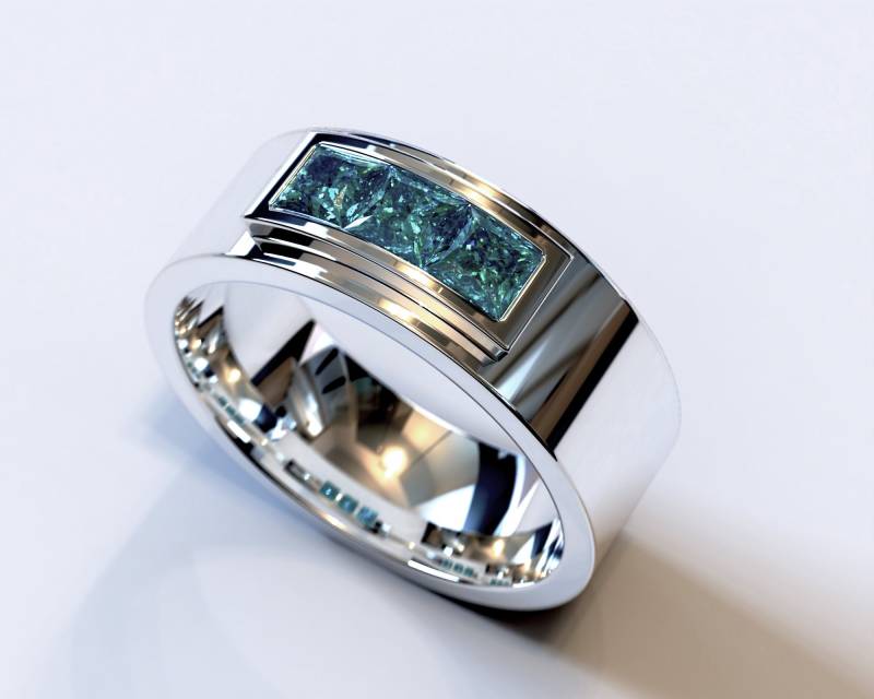 Herren Ehering Weißgold Blau Diamant von Vidarjewelry