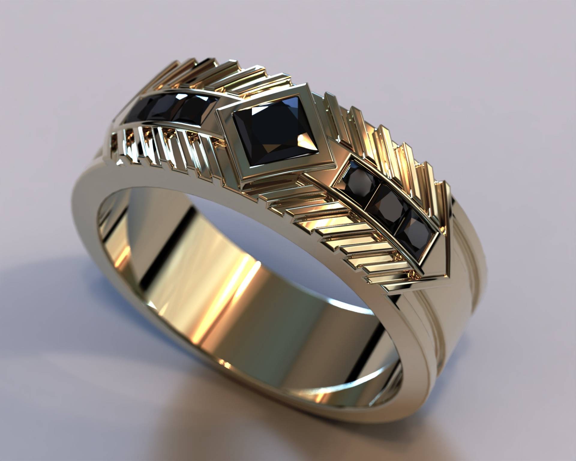 Herren Gold Ehering/Herrenring Mit Schwarzem Diamant Schwarz Und Ring Männer Goldring Gravur von Vidarjewelry