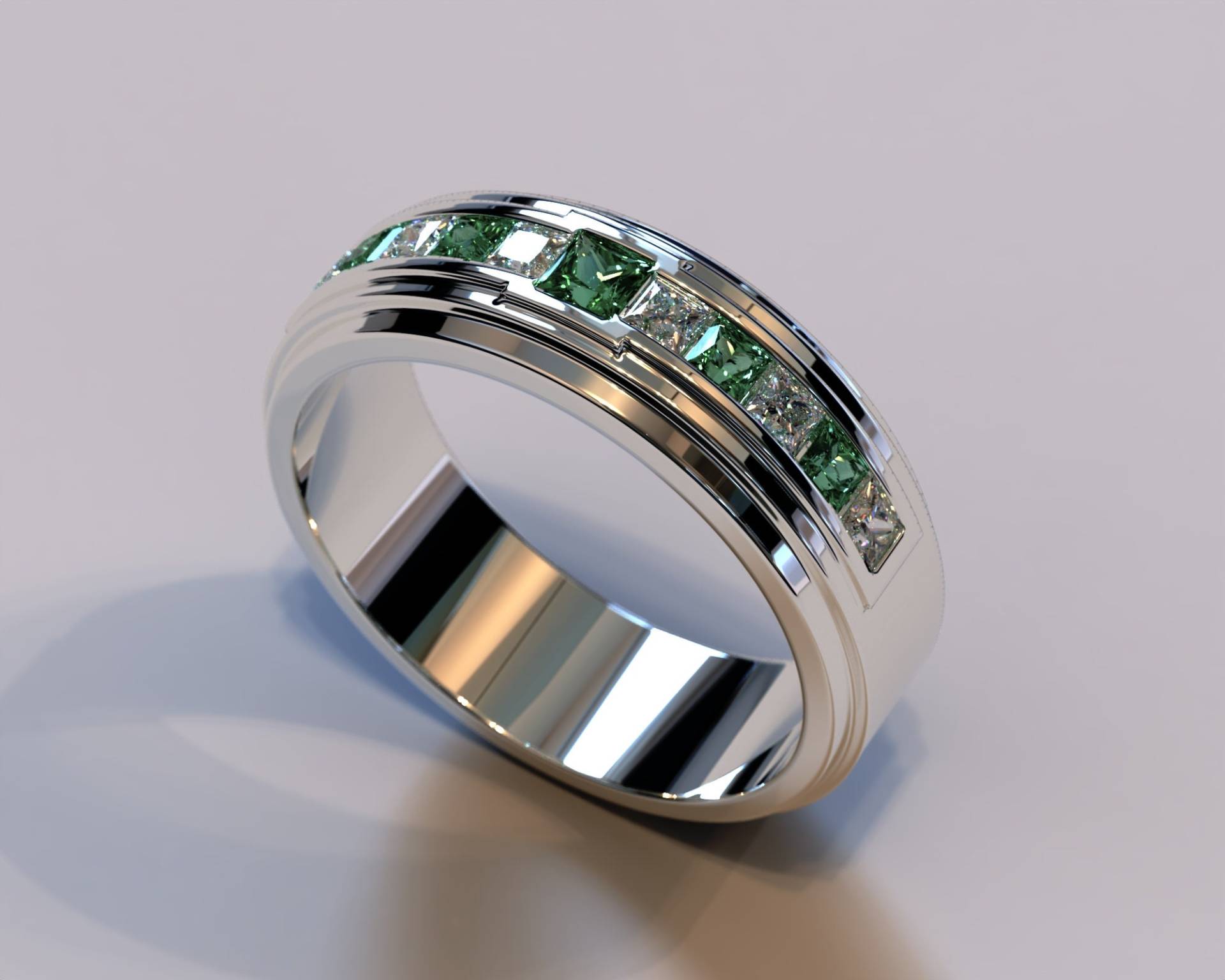 Herren Smaragd Eheringe/Ring Für Männer Mann Diamant Ehering Mit Zwei Steinen von Vidarjewelry