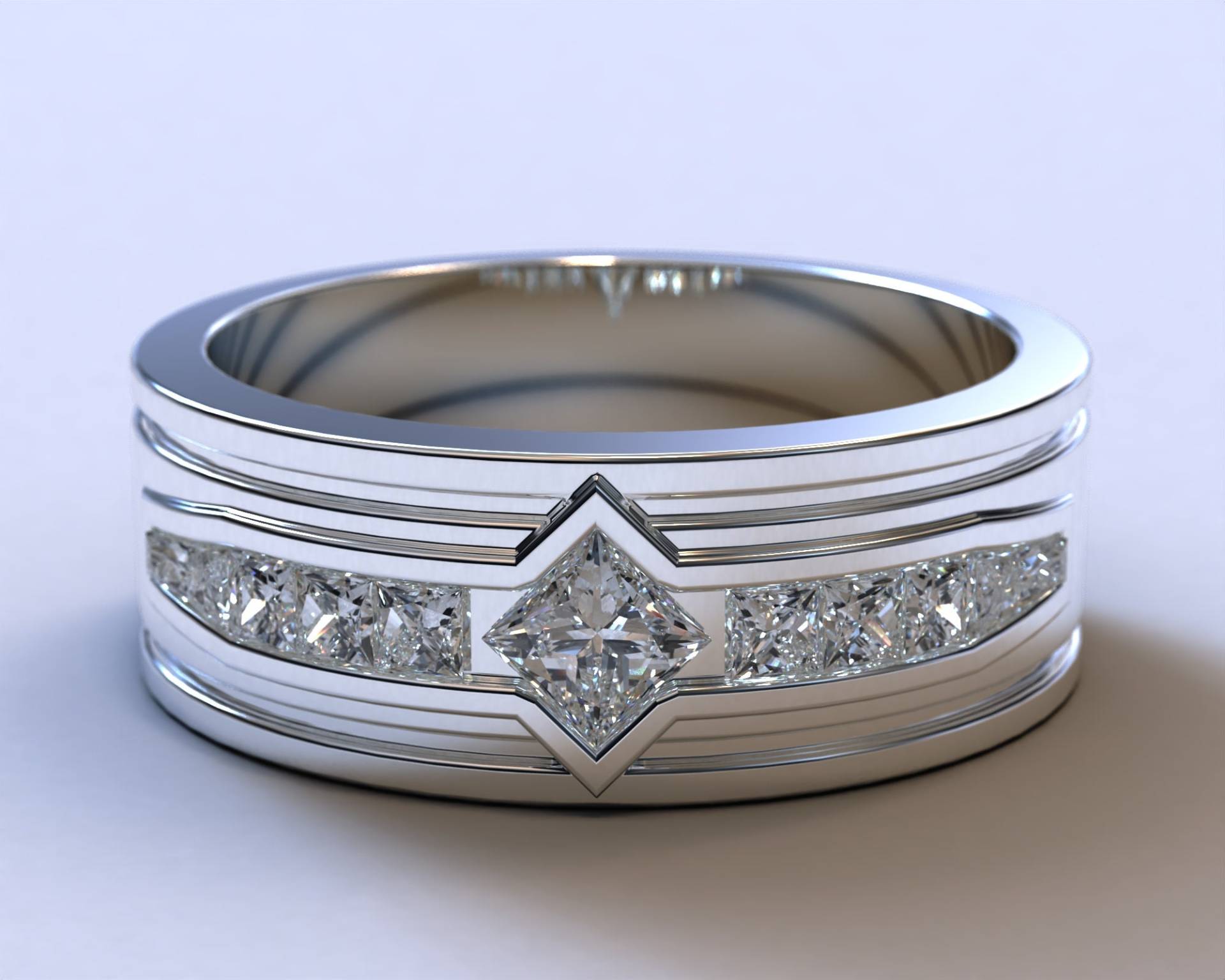 Herrenring Weißgold Ehering Diamanten Einzigartiger Für Ihn Mann Ring von Vidarjewelry