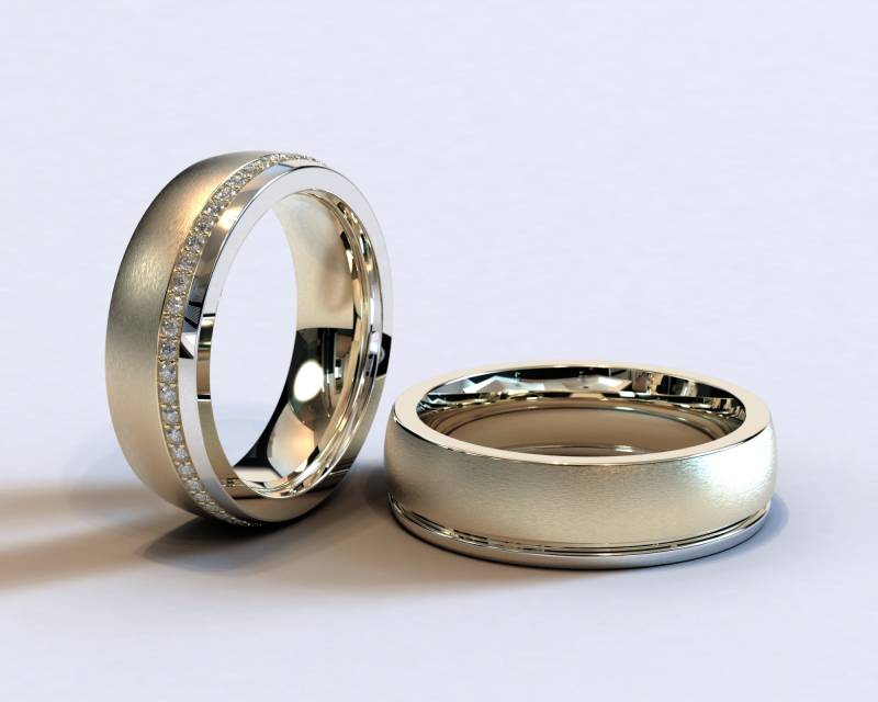 Minimalist Ehering Set, 14K Gold Männer Und Frauen Eheringe, Diamant Ehering, Eheringe Set Für Sie Ihn, Passende Ringe von Vidarjewelry