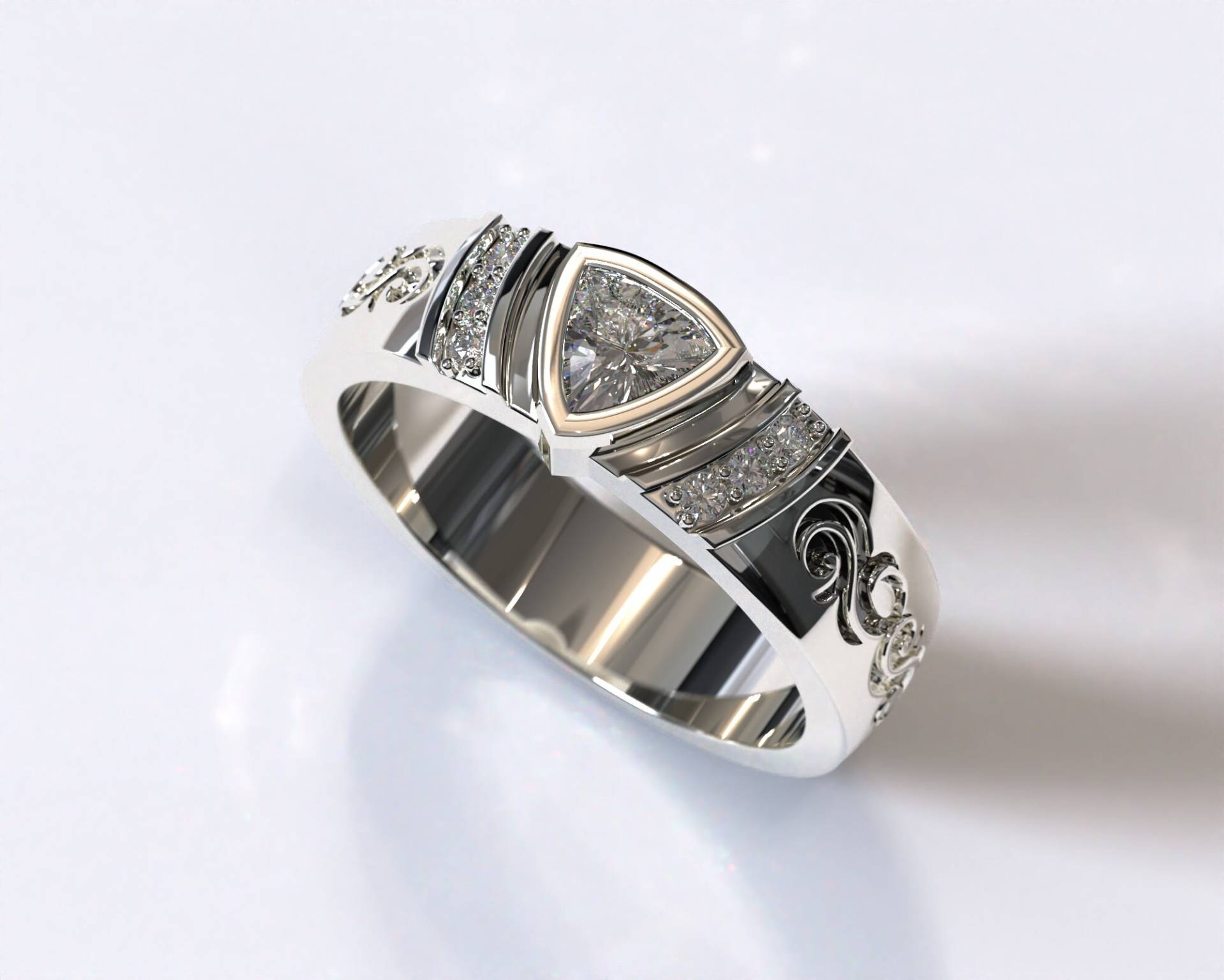 Rein Weißer Ehering/Einzigartiger Herrenring Diamant-Ehering Weißgold Stammes - Mit Diamant von Vidarjewelry