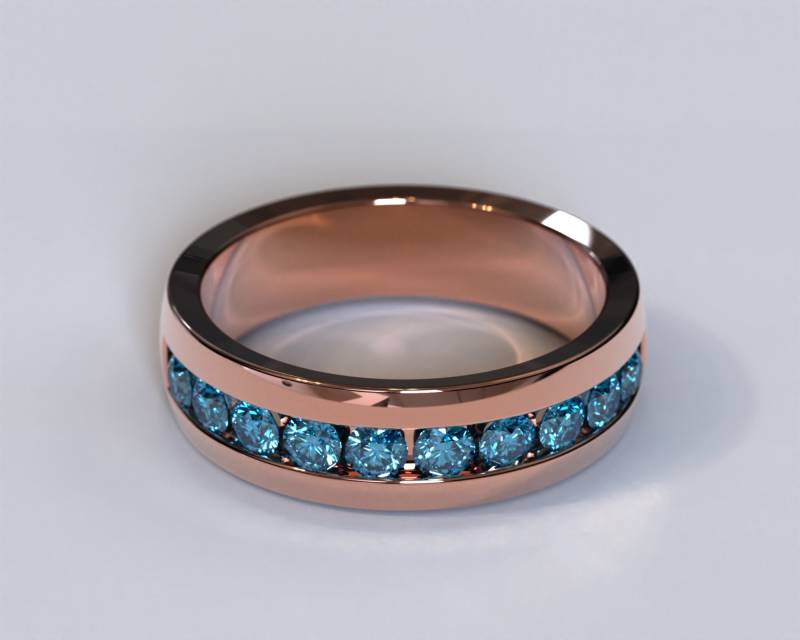 Rose Gold Blau Diamant Herren Ehering von Vidarjewelry