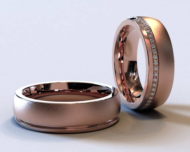Rosegold Verlobungsring Paar Mit Diamanten/Einzigartige Eheringe Seine Und Ihre Ringe von Vidarjewelry