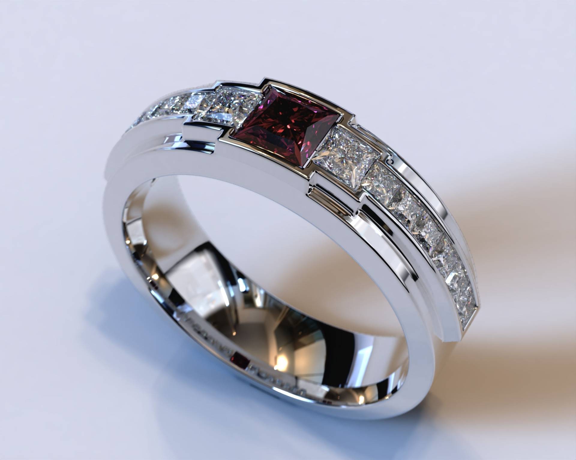 Rubin Diamant Herren Ehering/Weißgold Herrenring Ring von Vidarjewelry