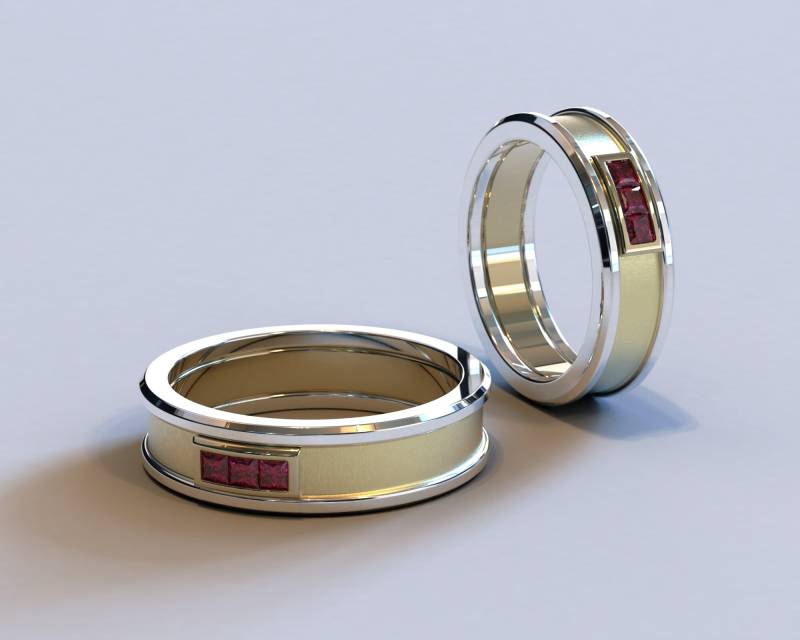 Rubin Eheringe/Gold Für Sie Ihn 2 Ringe Passende von Vidarjewelry