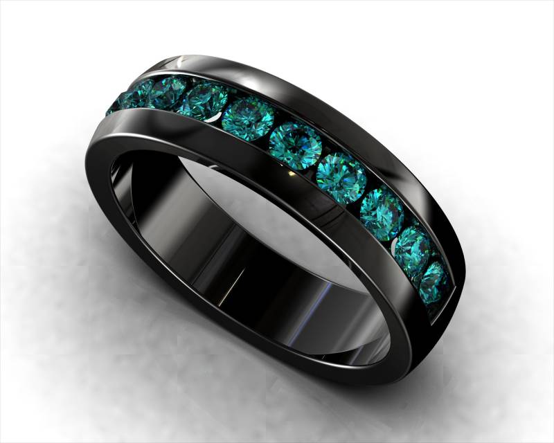 Schwarz Gold Blau Diamant Herren Ehering - Runder Schnitt von Vidarjewelry