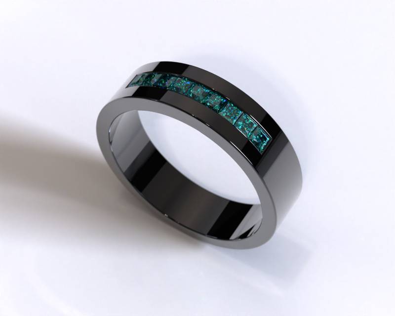 Schwarz Gold Herren Ehering Diamant Blau Quadrat von Vidarjewelry