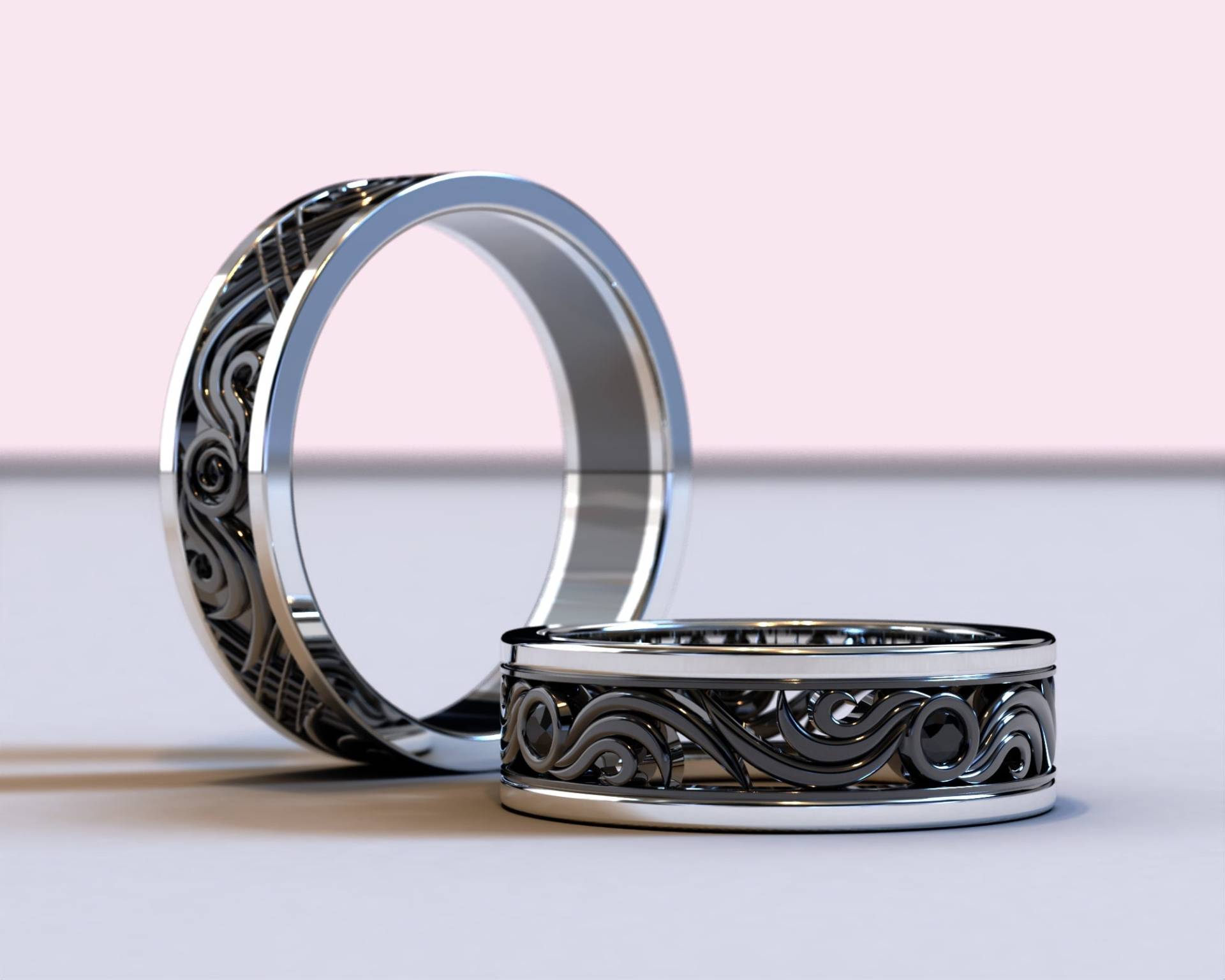 Schwarzer Diamant Ehering/Feiner Schmuck Passendes Eheringset Bräutigam Ring Photosss Cut 14K Gold Schwarz von Vidarjewelry