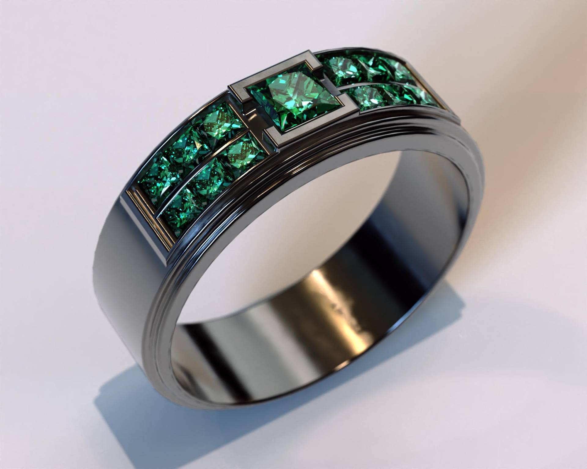 Smaragd Band/Ehering Schwarzgold Herrenring von Vidarjewelry