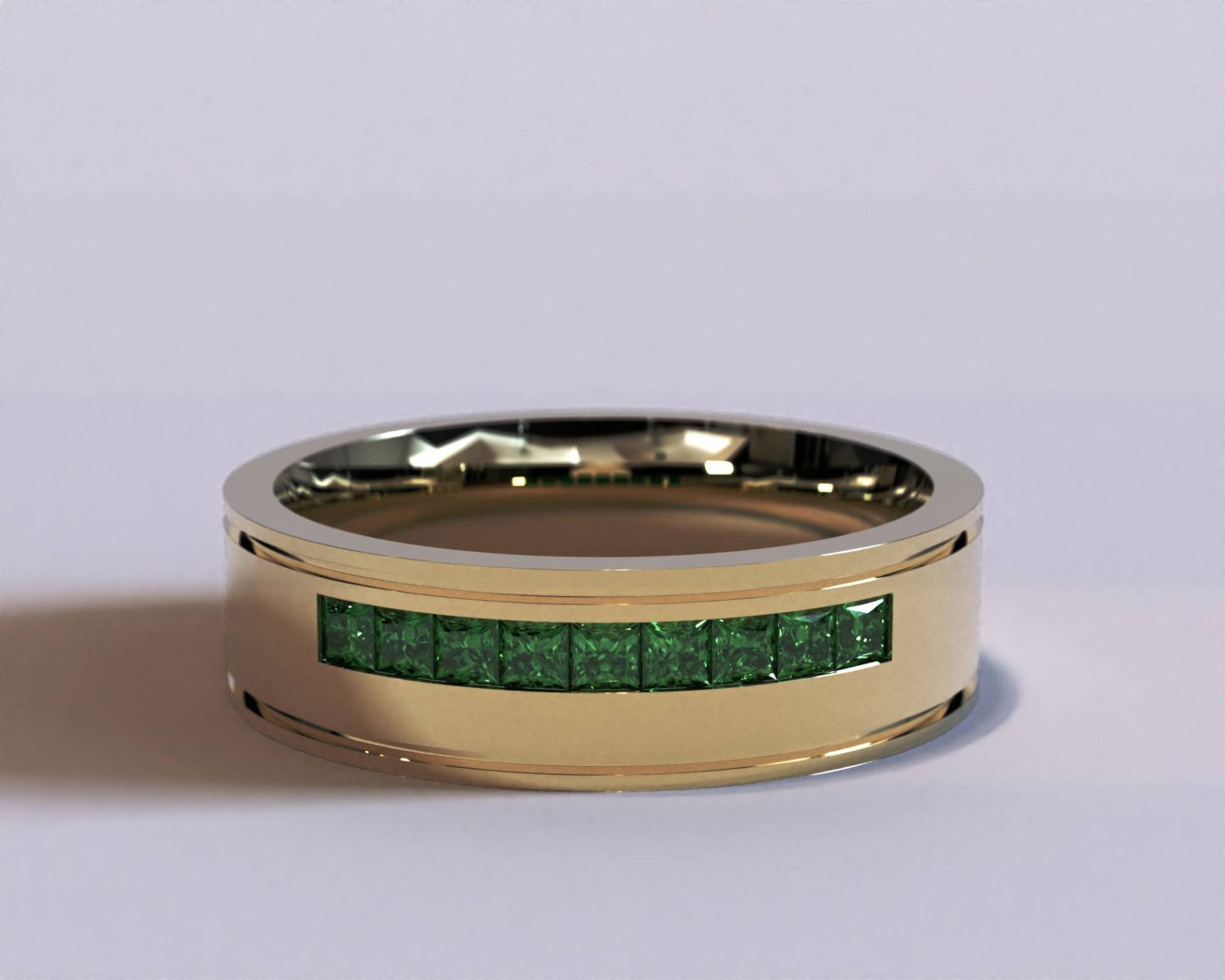 Smaragd Gold Herren Ehering/Kanal Ring von Vidarjewelry