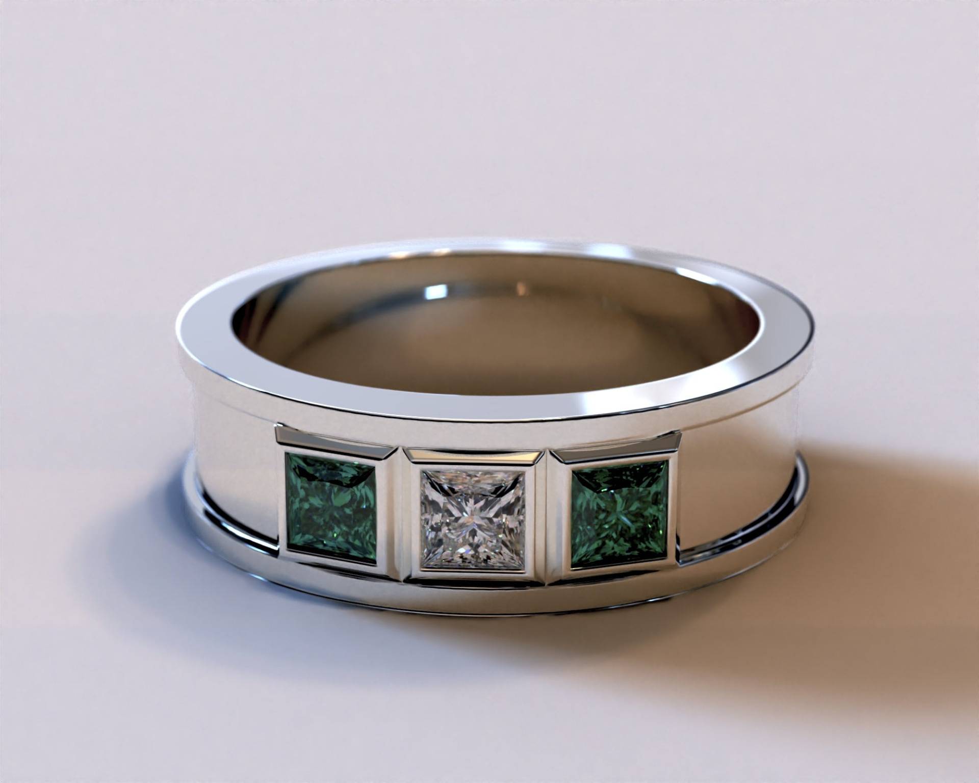 Smaragd Ring Mann/Diamant Ehering Weißgold Einzigartig von Vidarjewelry