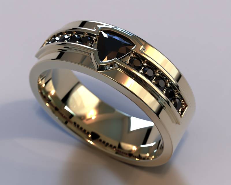 Trillion Diamant Ehering/Herren Gold Schwarzer Einzigartiger Reicher von Vidarjewelry