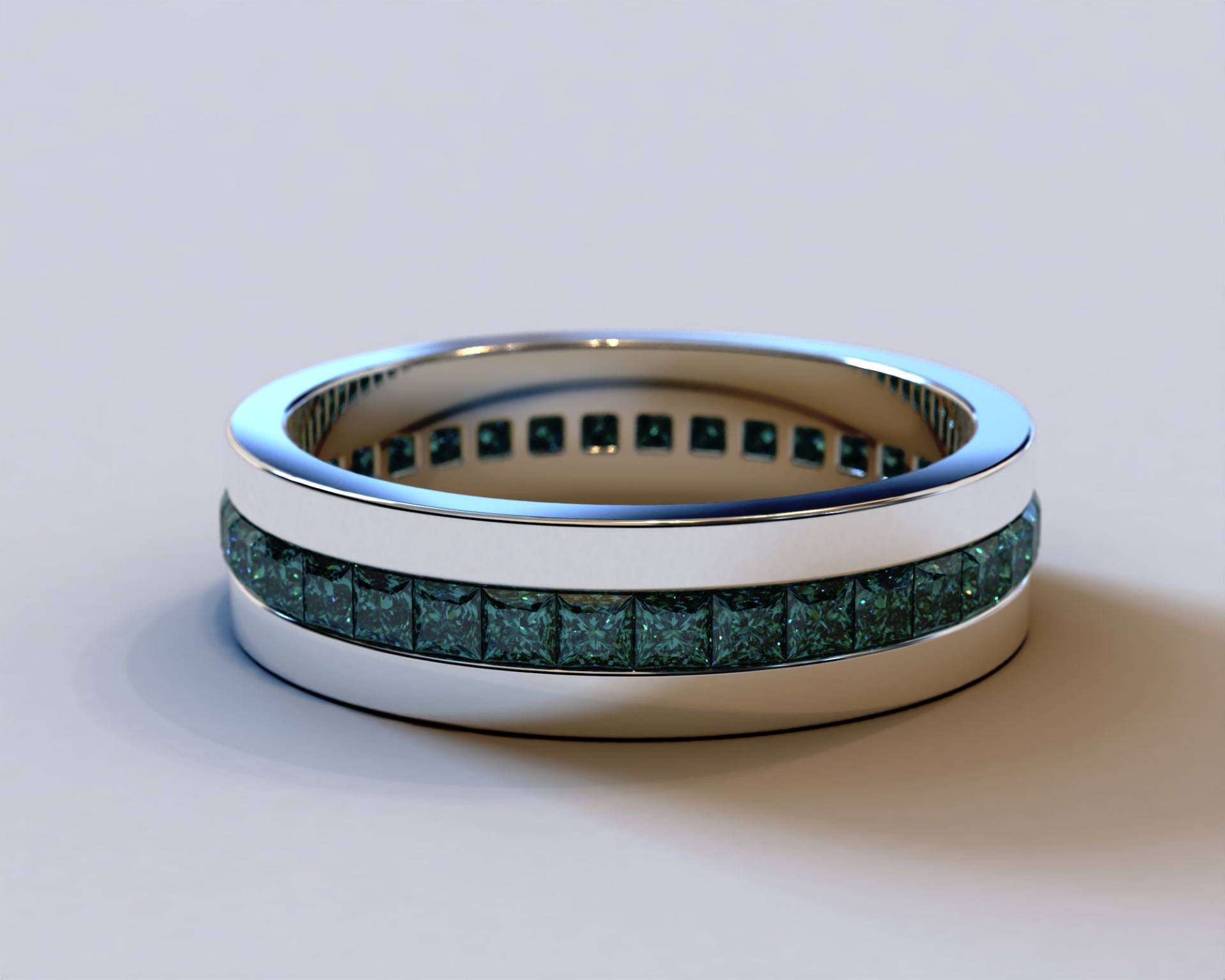 Weiß Gold Blau Diamant Herren Ehering von Vidarjewelry