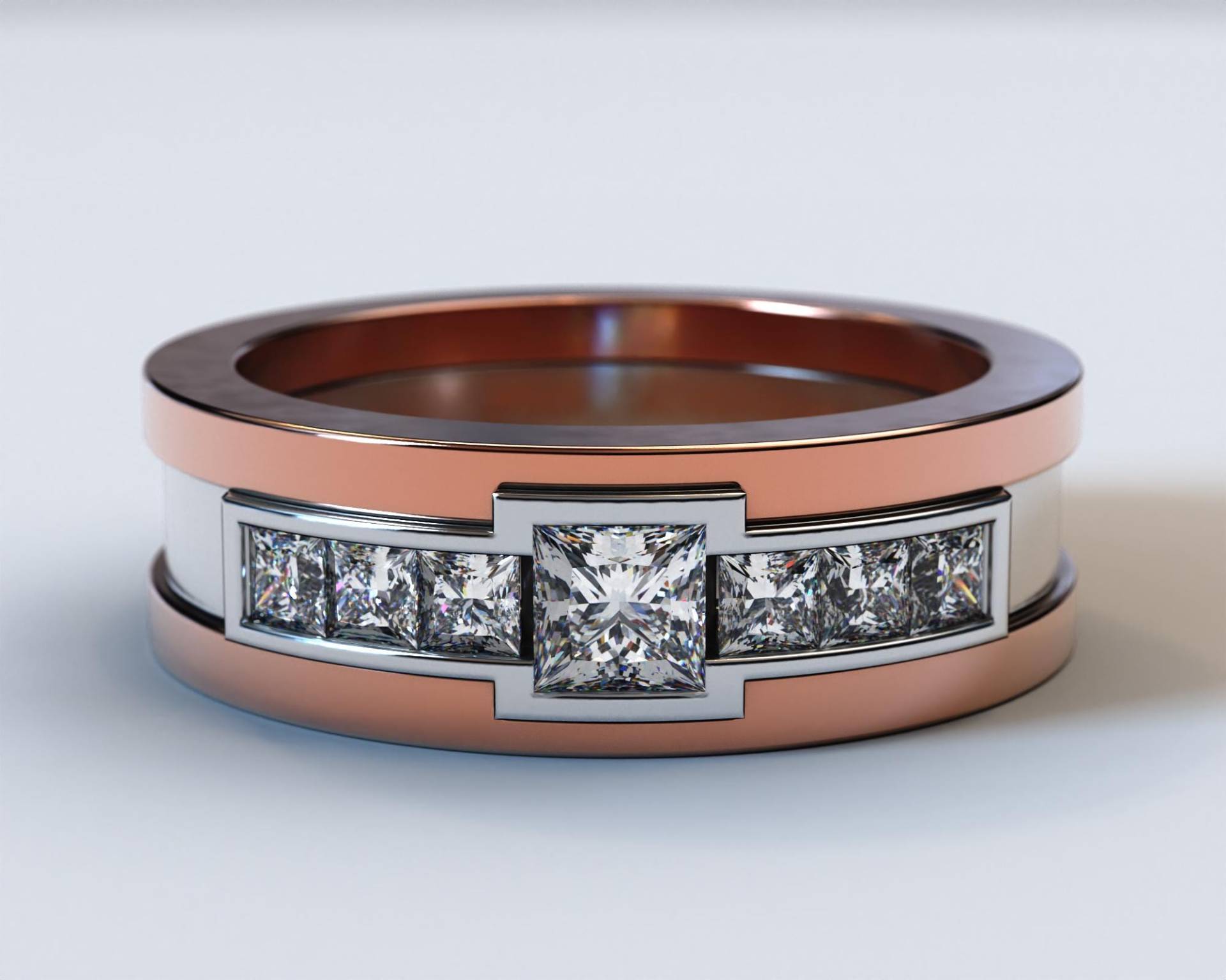 Zweifarbiger Gold Ehering/Herren Diamant Rose Ring Weißgold Schnalle von Vidarjewelry