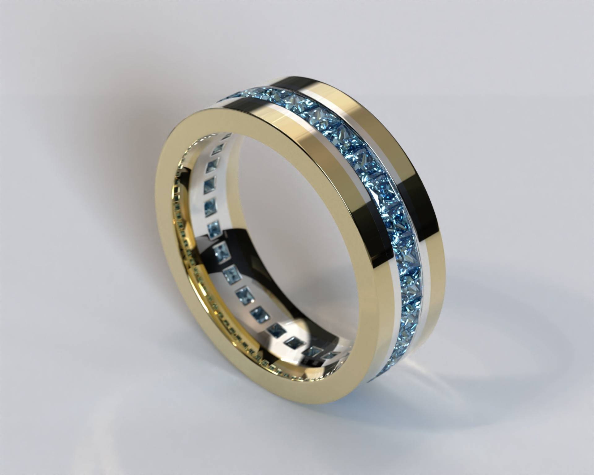 Zweifarbiger Gold Ehering/Mit Blauen Diamanten Einzigartiger Herrenring von Vidarjewelry