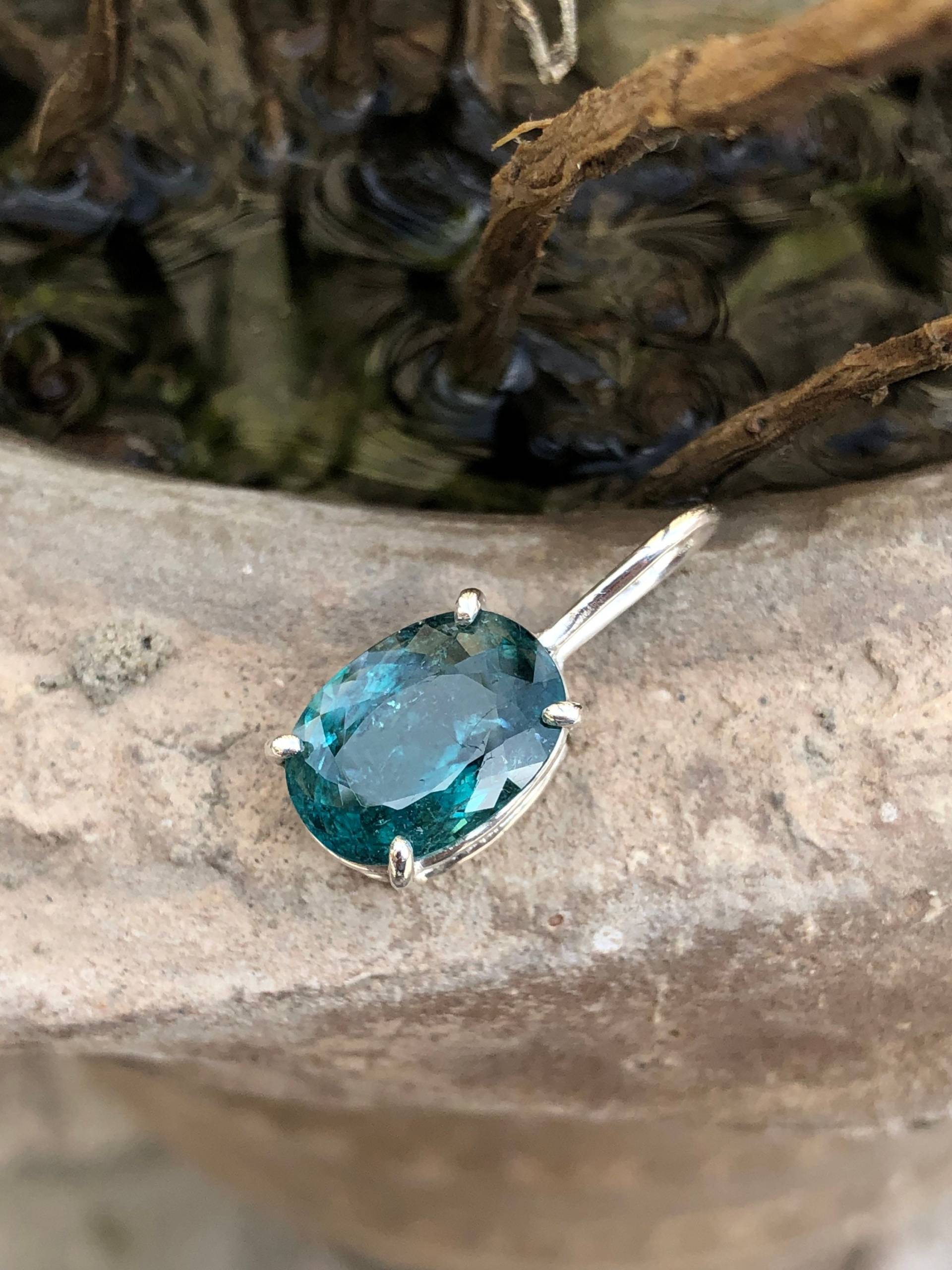 Wunderschöner Indigolith Turmalin Anhänger in 925 Sterling Silber Gefasst von ViddieGems