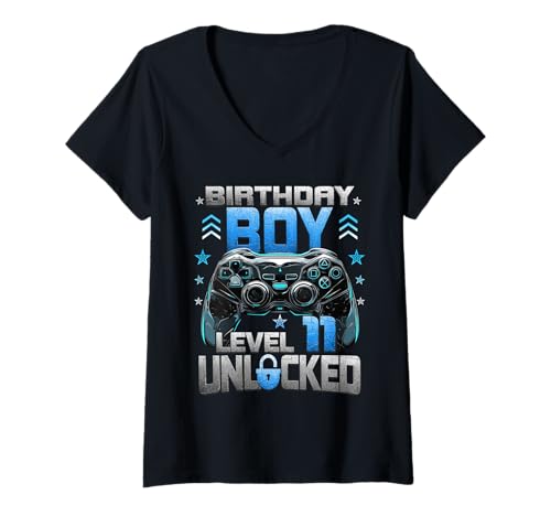 Damen 11th Birthday Boy Level 11 freigeschaltete Videospielparty T-Shirt mit V-Ausschnitt Damen 11th Birthday Boy Level 11 freigeschaltete Videospielparty T-Shirt mit V-Ausschnitt von Video Game 11 Year old Birthday Boy