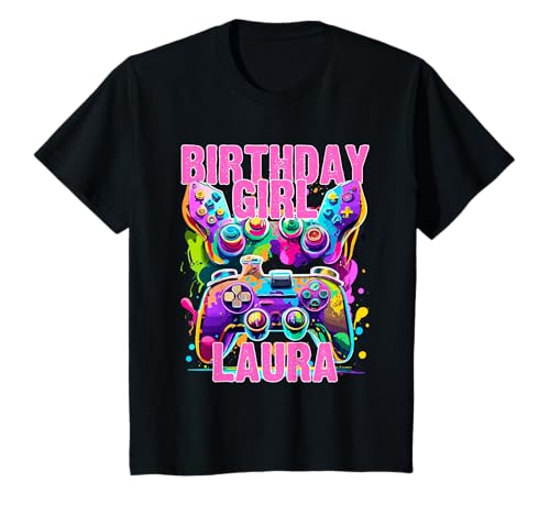 Kinder Laura Geburtstag Mädchen Videospiel Geburtstag Gamer Laura T-Shirt Kinder Laura Geburtstag Mädchen Videospiel Geburtstag Gamer Laura T-Shirt von Video Game Controller Control All The Things