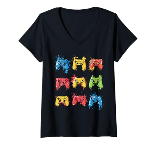 Damen Videospieler T-Shirt mit V-Ausschnitt Damen Videospieler T-Shirt mit V-Ausschnitt von Video Game Controller Gaming Design