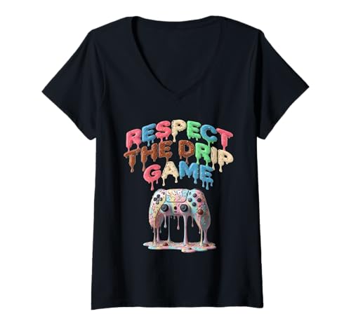 Damen Respektieren Sie das Tropfspiel T-Shirt mit V-Ausschnitt von Video Game Ice cream gamer drip