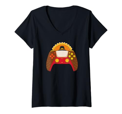 Damen Thanksgiving Videospiel Gamer Teen Jungen Thanksgiving T-Shirt mit V-Ausschnitt Damen Thanksgiving Videospiel Gamer Teen Jungen Thanksgiving T-Shirt mit V-Ausschnitt von Video Game Player Novelty Apparel
