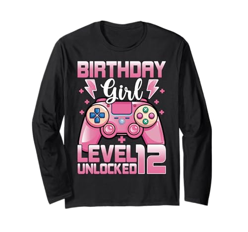 12th Birthday Girl Level 12 Unlocked Video Gamer Girls Langarmshirt von Video Gamer 12th Birthday Gifts Co.