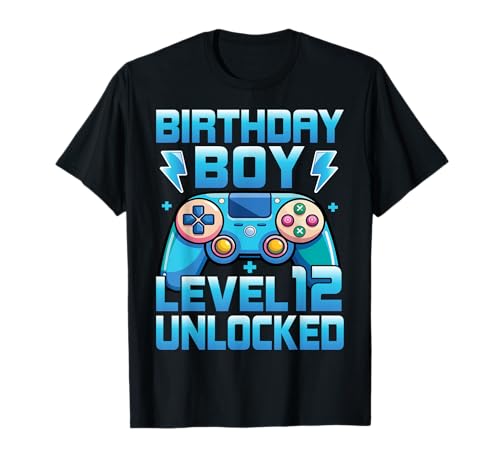 Birthday Boy Level 12 Unlocked Gamer 12 Years Old Gaming T-Shirt von Video Gamer 12th Birthday Gifts Co.