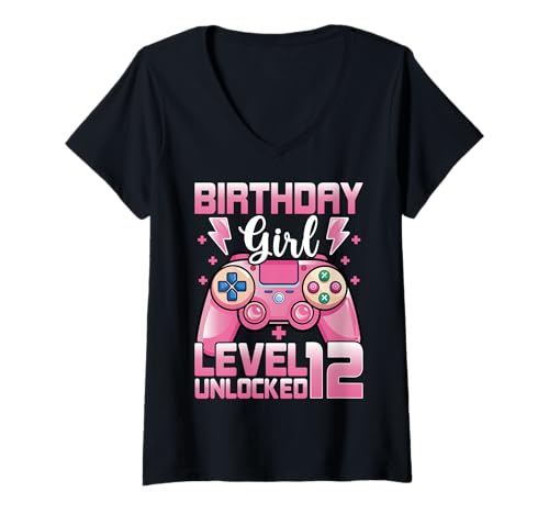 Damen 12th Birthday Girl Level 12 Unlocked Video Gamer Girls T-Shirt mit V-Ausschnitt von Video Gamer 12th Birthday Gifts Co.